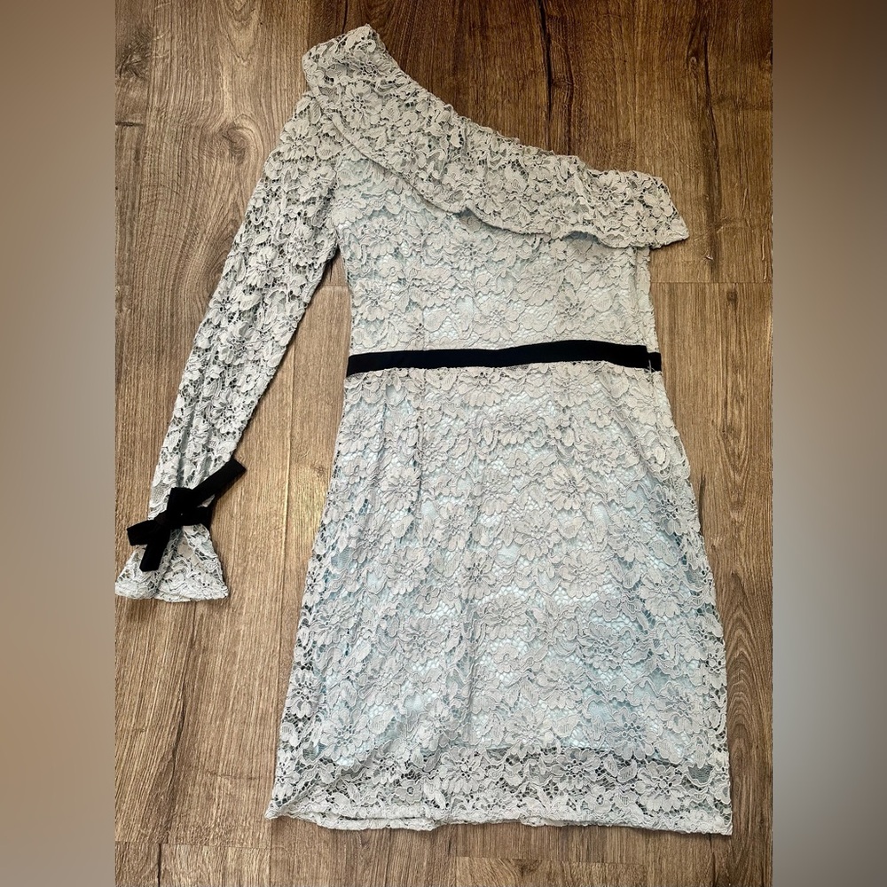 NAF NAF One Shoulder Lace Dress - Azul Grey - Size Small